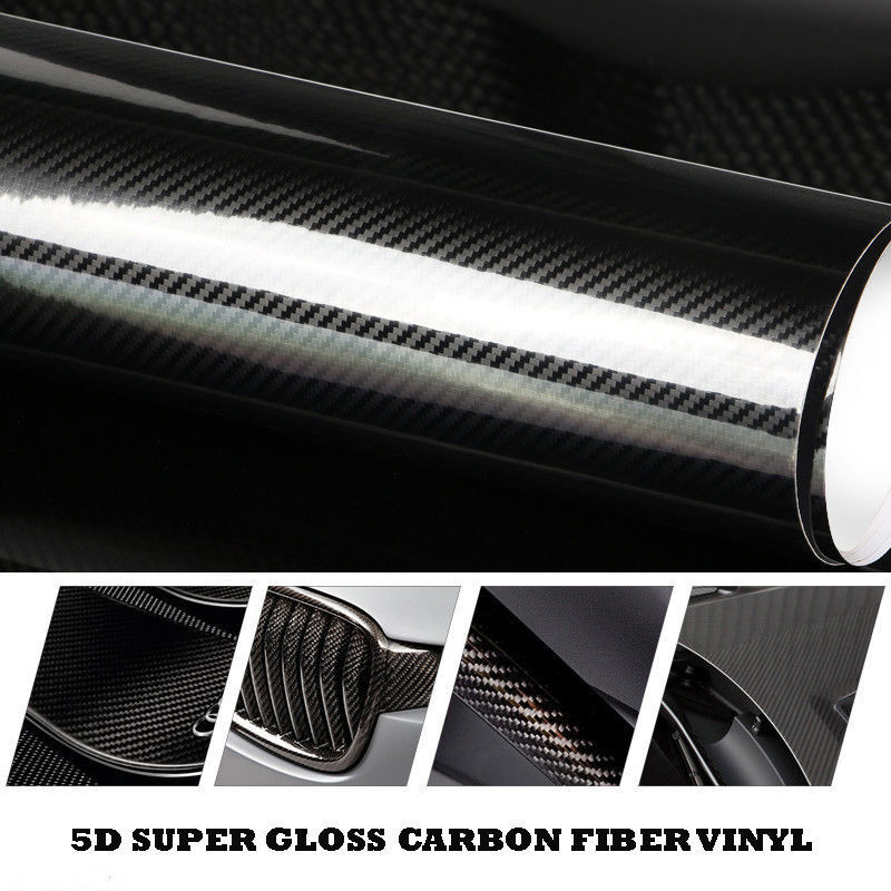 Wholesale 20X1.52M 5D Ultra Shiny Glossy Black Carbon Fiber Vinyl Wrap Sticker