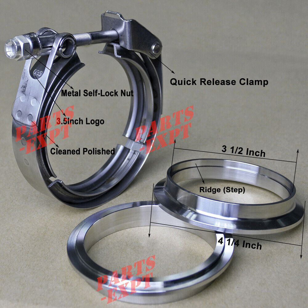 3.5inch Quick Release V-band Clamp & T304SS Flange Kit Muffler Exhaust Downpipe