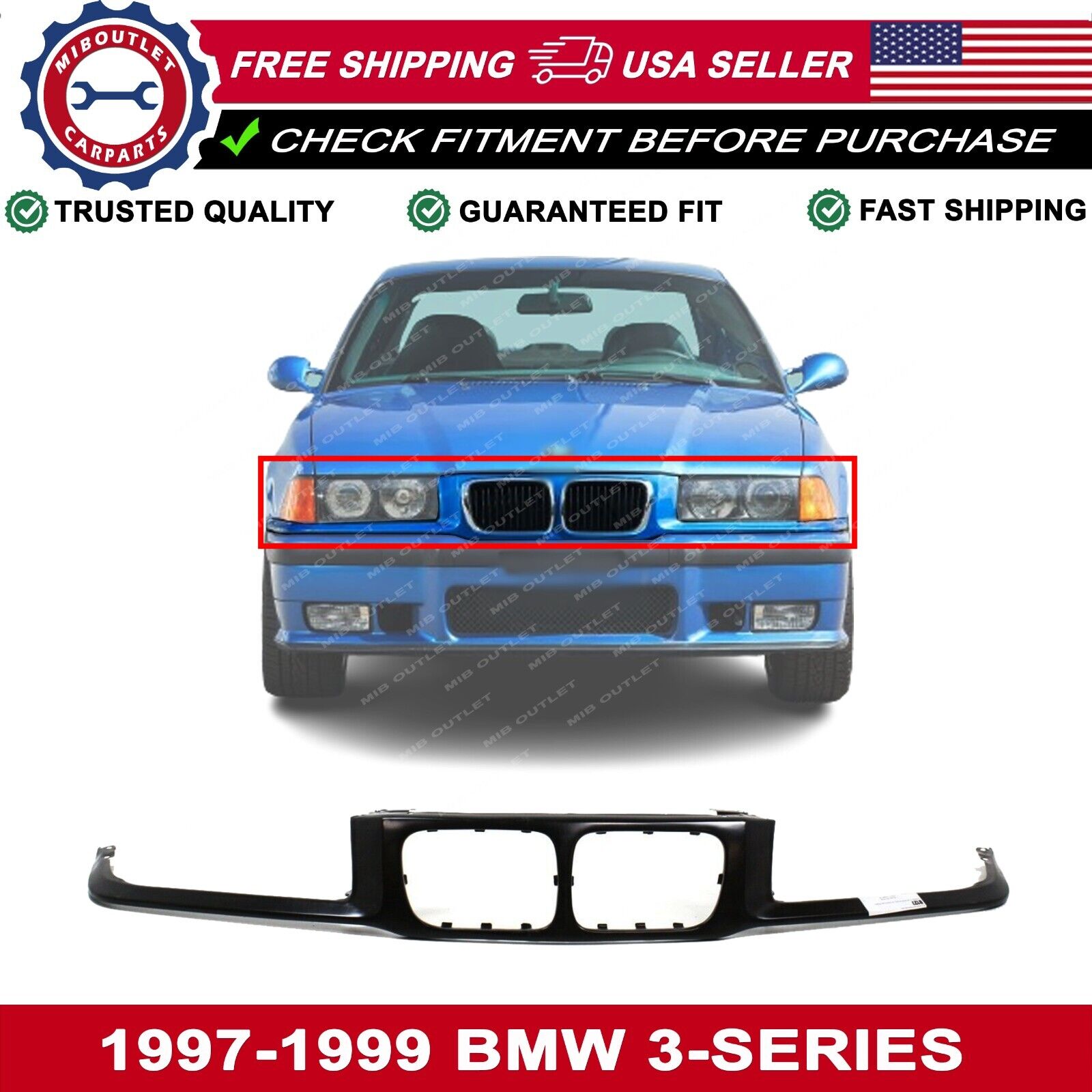 Header Headlight Grille Mounting Nose Panel For 1997-1999 BMW 3 Series BM1210106