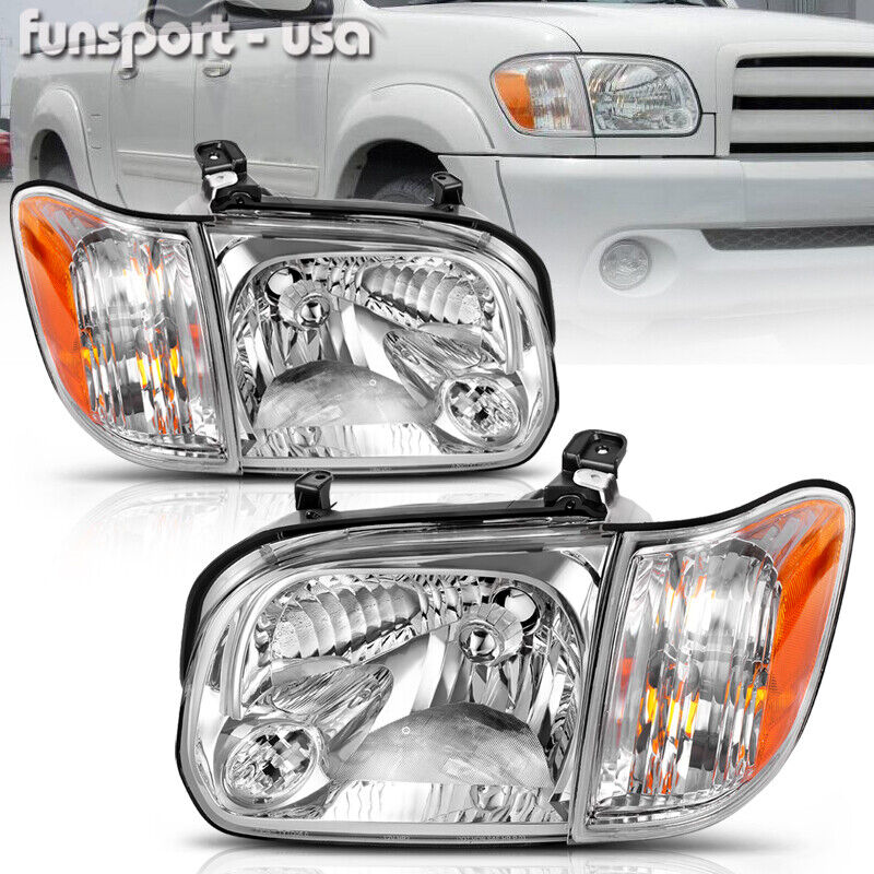 Chrome Headlights Fit 2005 2006 Toyota Tundra/05-07 Sequoia Headlamps Left+Right