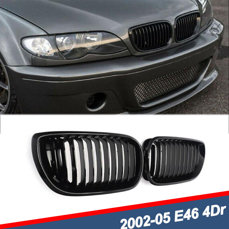 Gloss Black Front Bumper Kidney Grille Grill F  2002-2005 BMW E46 325i  4 Door