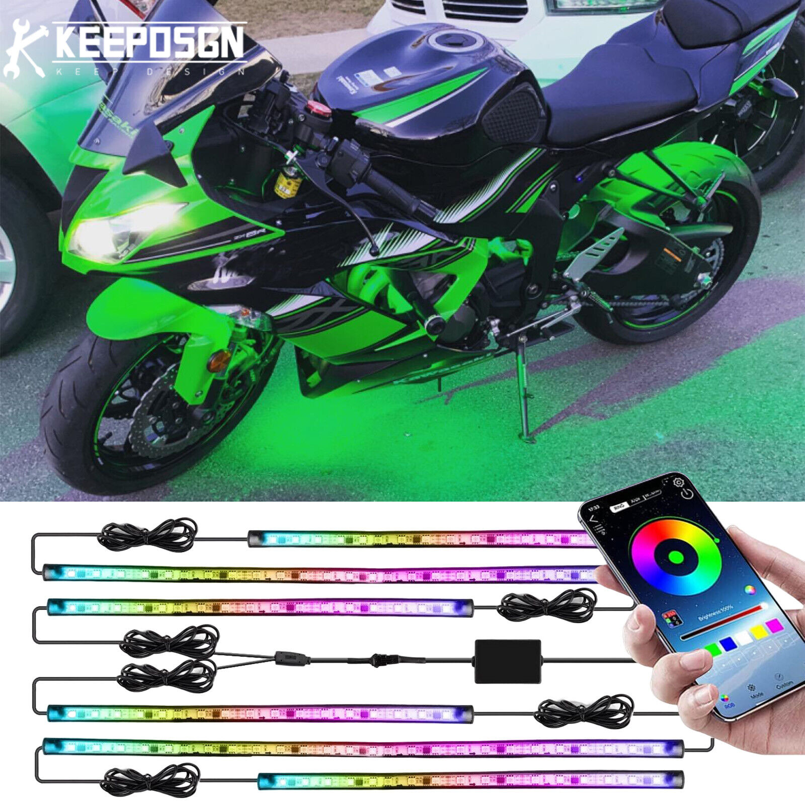 6X RGB Underglow LED Lights Kit For Kawasaki Ninja ZX636 ZX10R ZX10RR ZX14R ZX6R