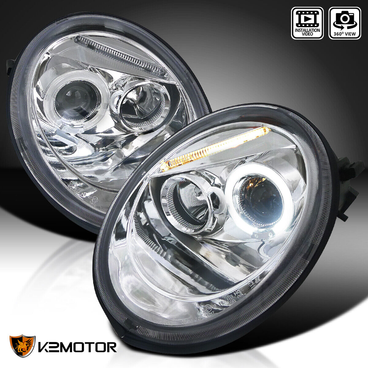 Fits 1998-2005 VW Volkswagen Beetle LED Halo Projector Headlights Left+Right