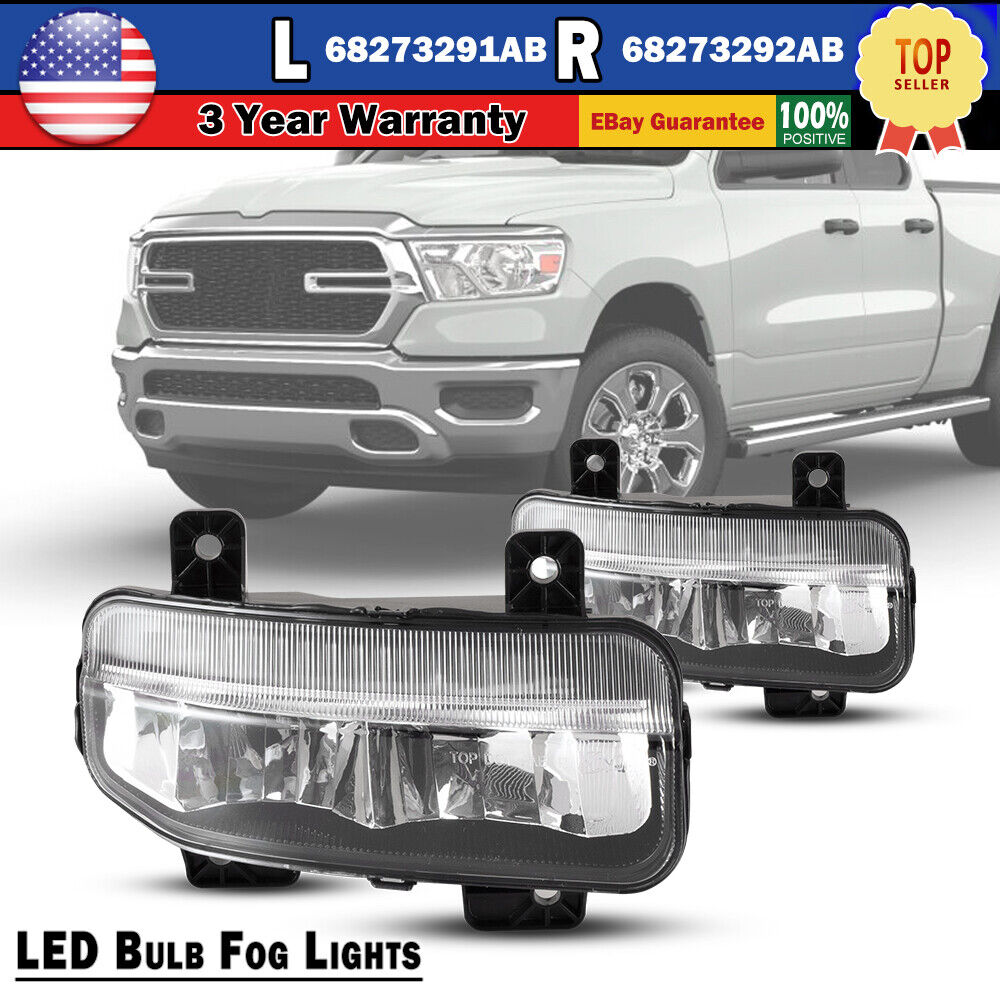 LED Fog Lights Pair for 2019 2020 2021 Ram 1500 2500 3500 Lamps w/Wiring Switch