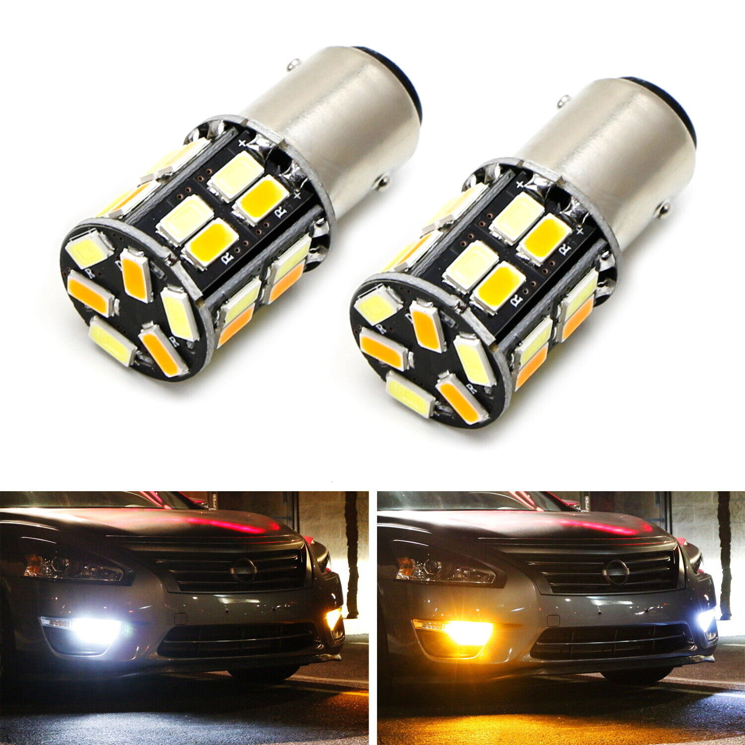 White/Amber Dual Color Switchback 1157 2357 S25 LED Bulbs For Front Turn Signal