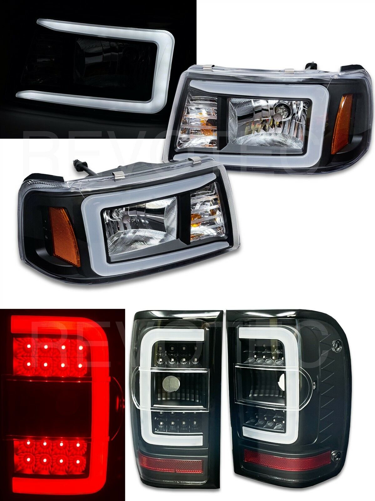 2001-2011 Ford Ranger Black C Bar Headlights & LED Tail Lights Black