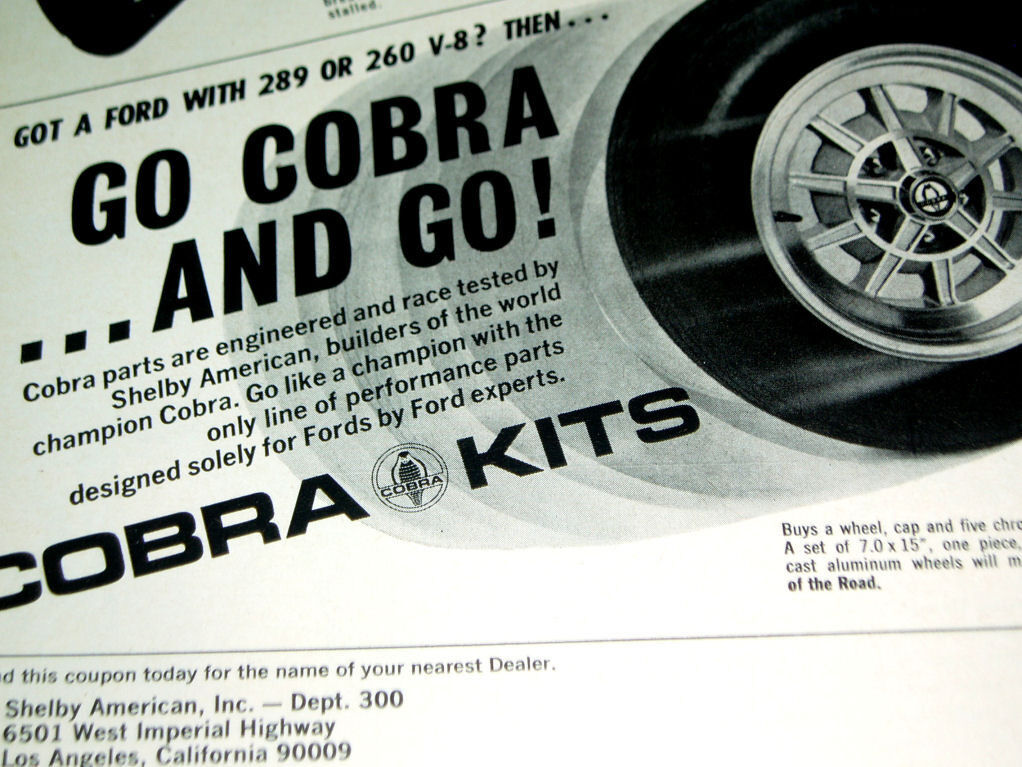 1967 SHELBY COBRA KITS * ORIGINAL AD *intake/valve covers/tach/Mustang/GT/hood