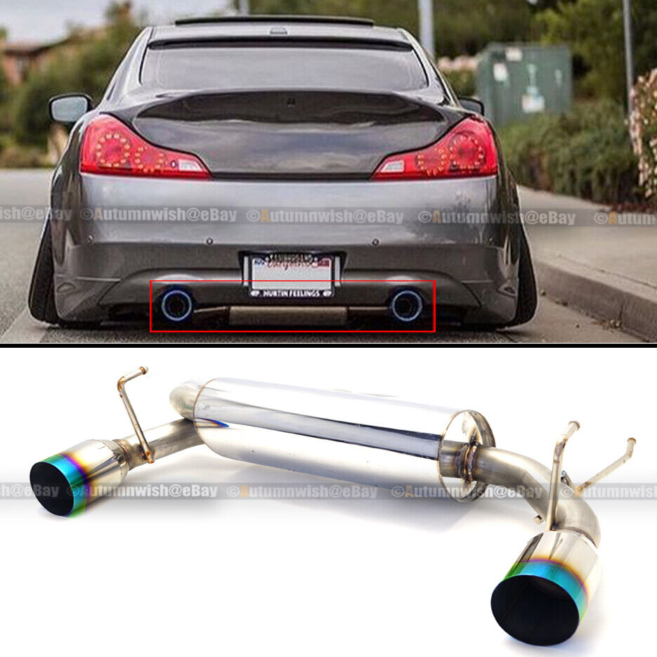 For 03-07 G35 2DR Coupe Stainless Steel Axle Back Exhaust Green Burn Tip Muffler