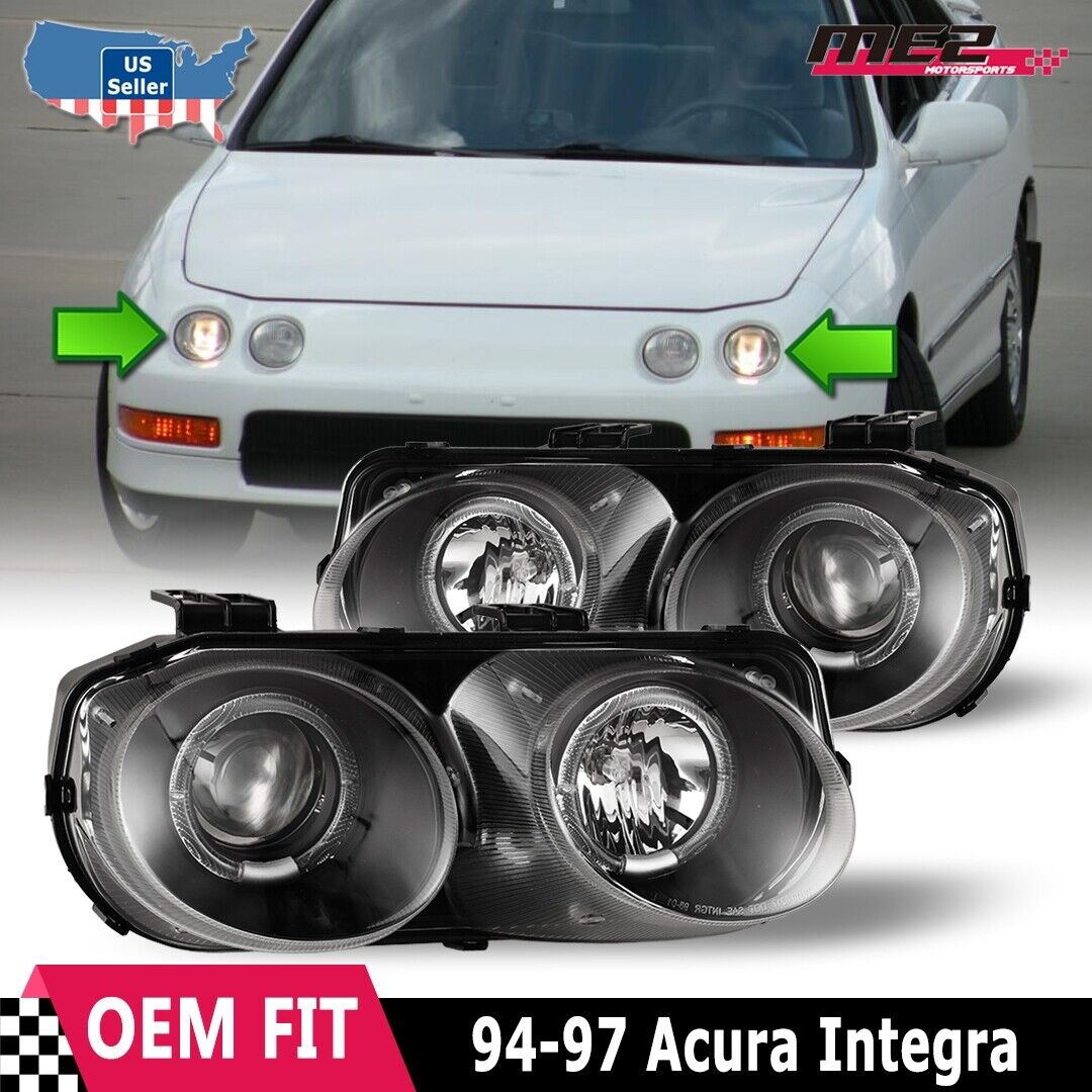 Black/Clear for 1994-97 Acura Integra LED Halo Rings Projectors Headlights PAIR