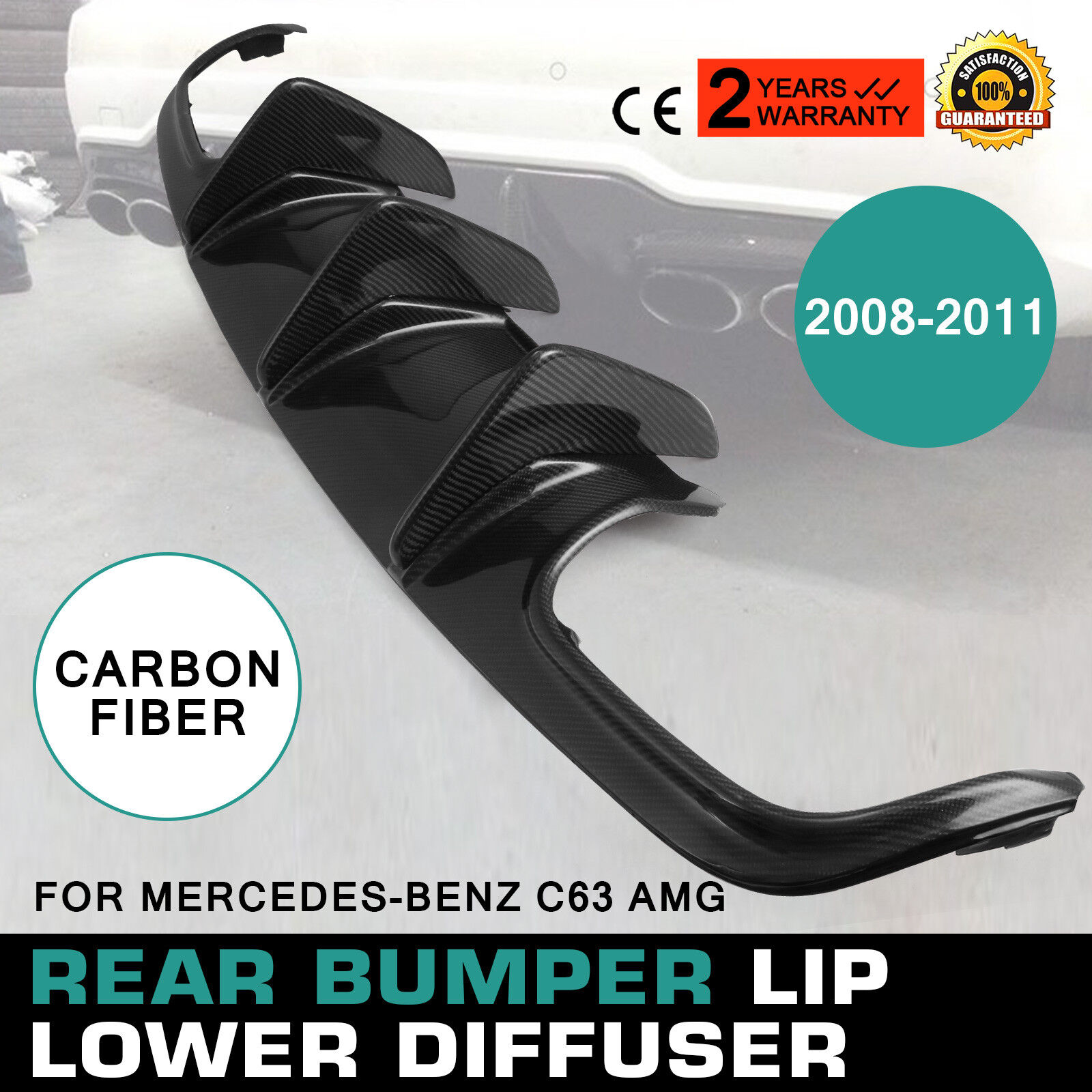 For 08-11 Mercedes-Benz C63 AMG Big Fin Style Carbon Fiber Rear Bumper Set