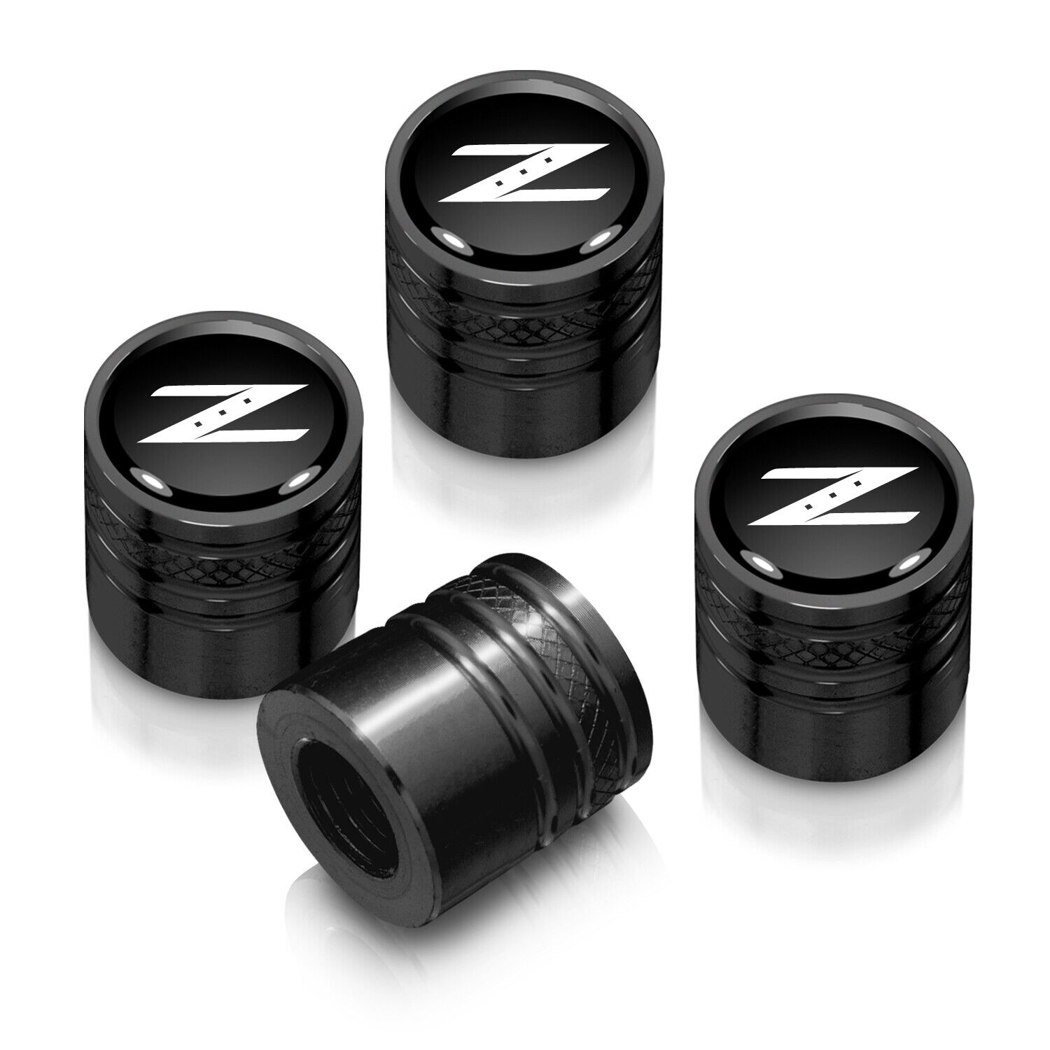 for Nissan 350Z Z Black on Black Aluminum Cylinder-Style Tire Valve Stem Caps