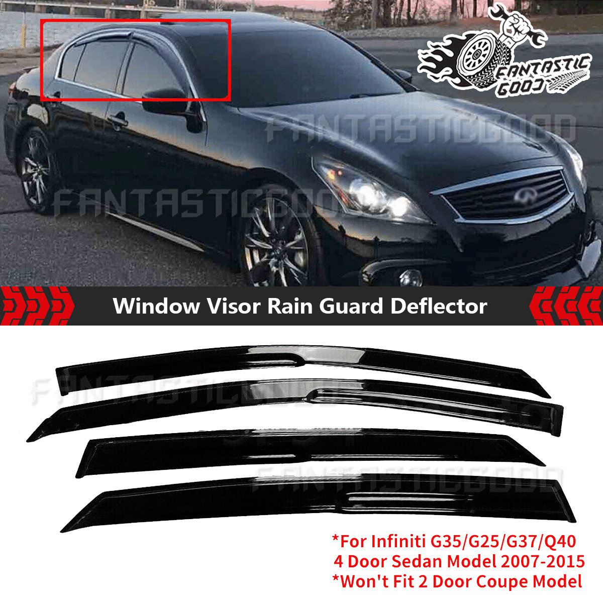 For Infiniti G25 G35 G37 07-15 Sedan JDM-Mugen Window Visor Rain Guard Deflector