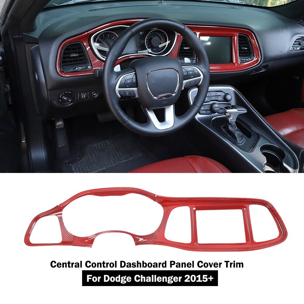 Red Carbon Fiber Central Control Dashboard Panel Cover Trim for Dodge Challenger