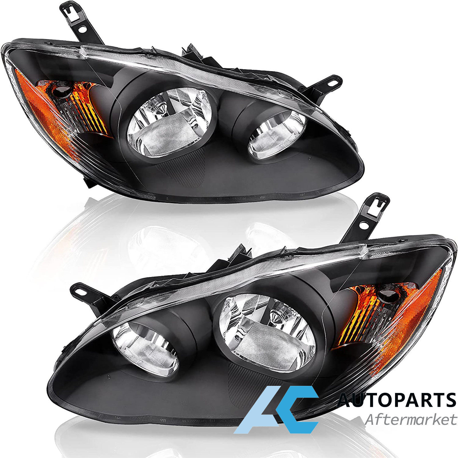 For 2003-2008 Toyota Corolla Headlights Headlamps Assembly Black Housing Amber