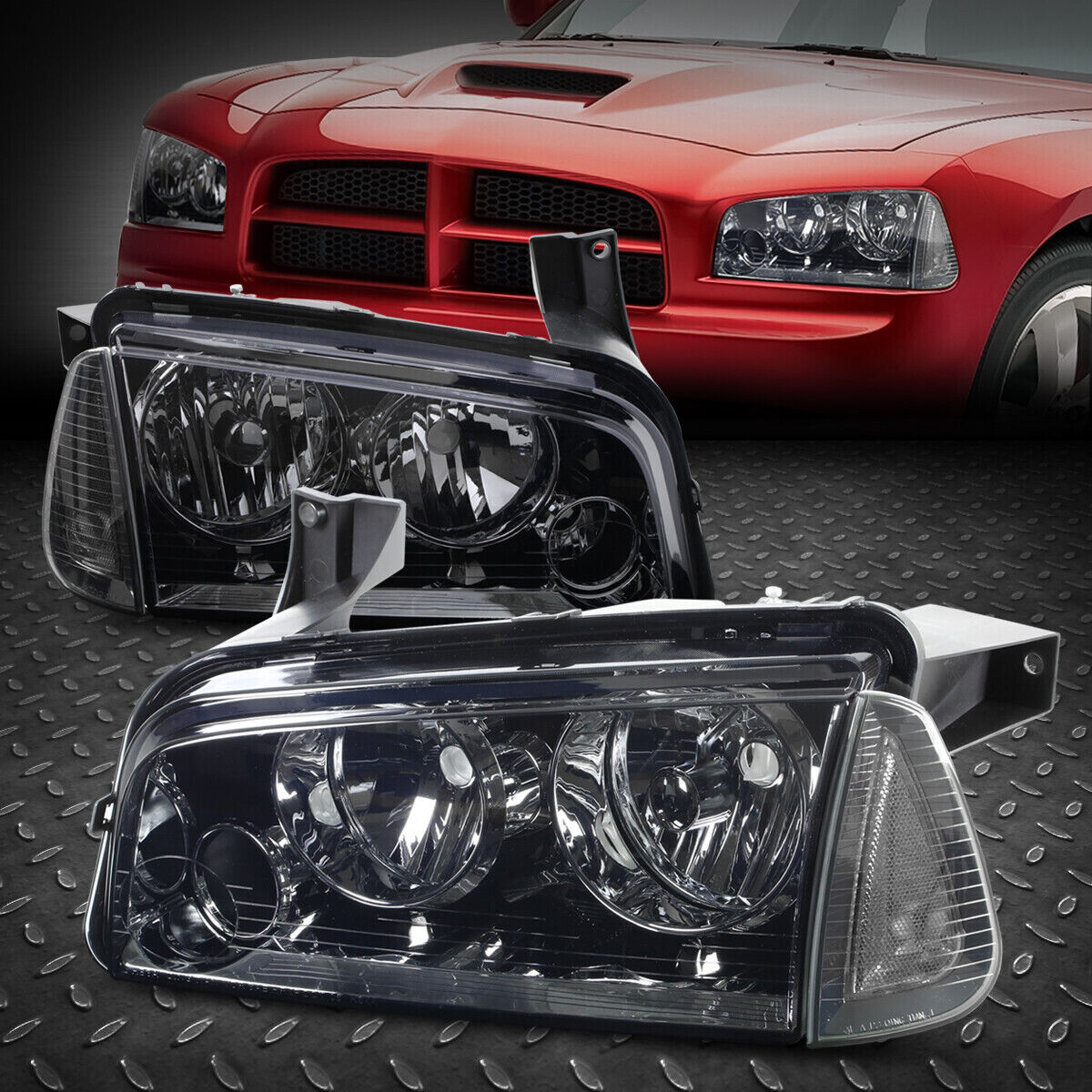 FOR 06-10 DODGE CHARGER SMOKED HOUSING CLEAR CORNER HEADLIGHT REPLACEMENT LAMPS