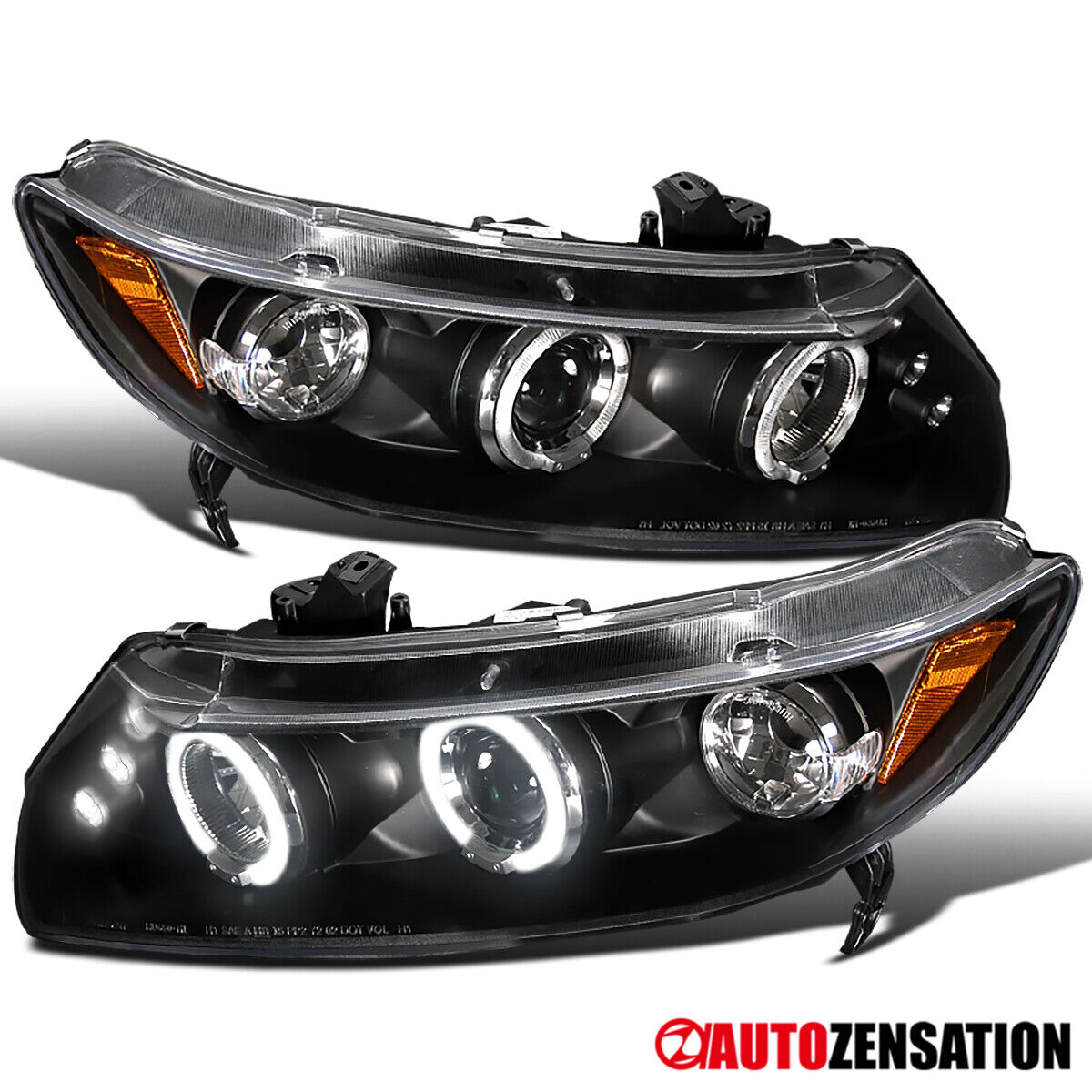 For 2006-2011 Honda Civic 2Dr Black LED Halo Projector Headlights Left & Right