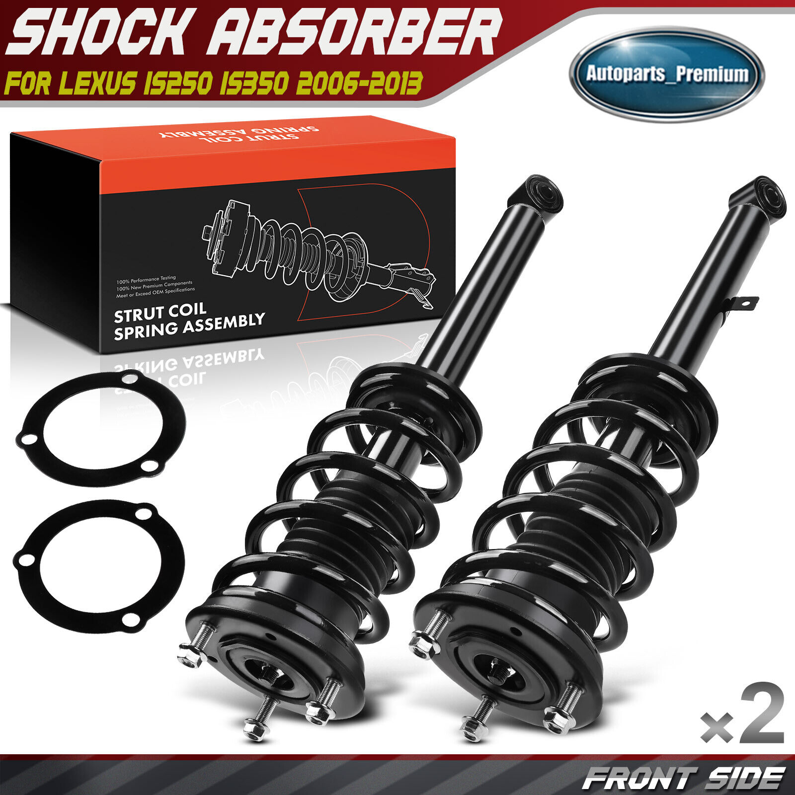 2x Complete Strut & Coil Spring Assembly for Lexus IS250 IS350 06-13 RWD Front