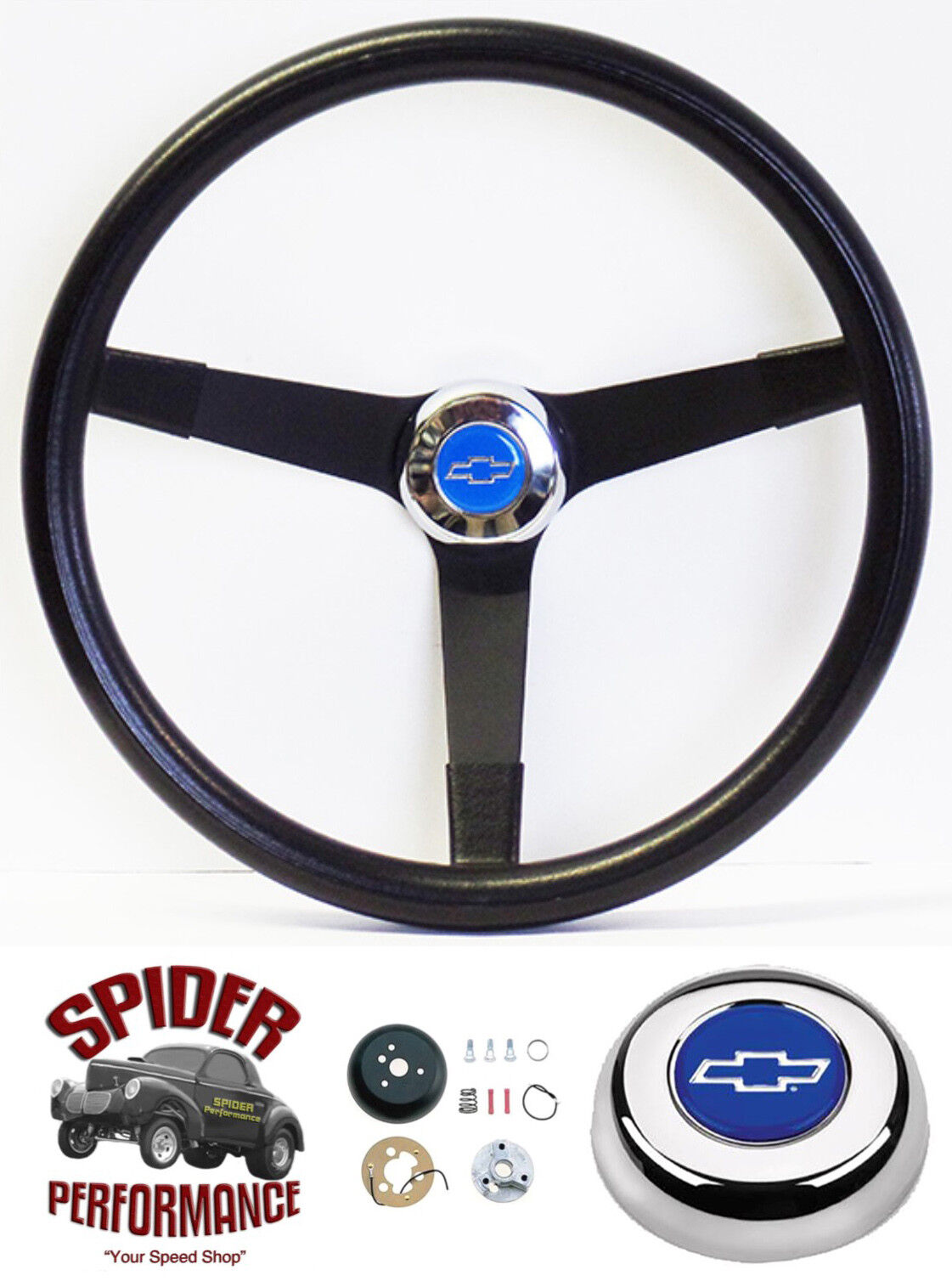 64-66 Impala Biscayne Chevy 2 steering wheel BLUE BOWTIE 14 3/4