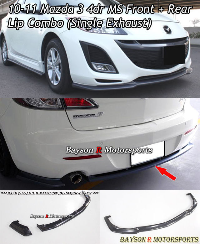 MS-Style Front Lip + MS-Style Rear Lip (Single Exhaust) Fits 10-11 Mazda 3 4dr