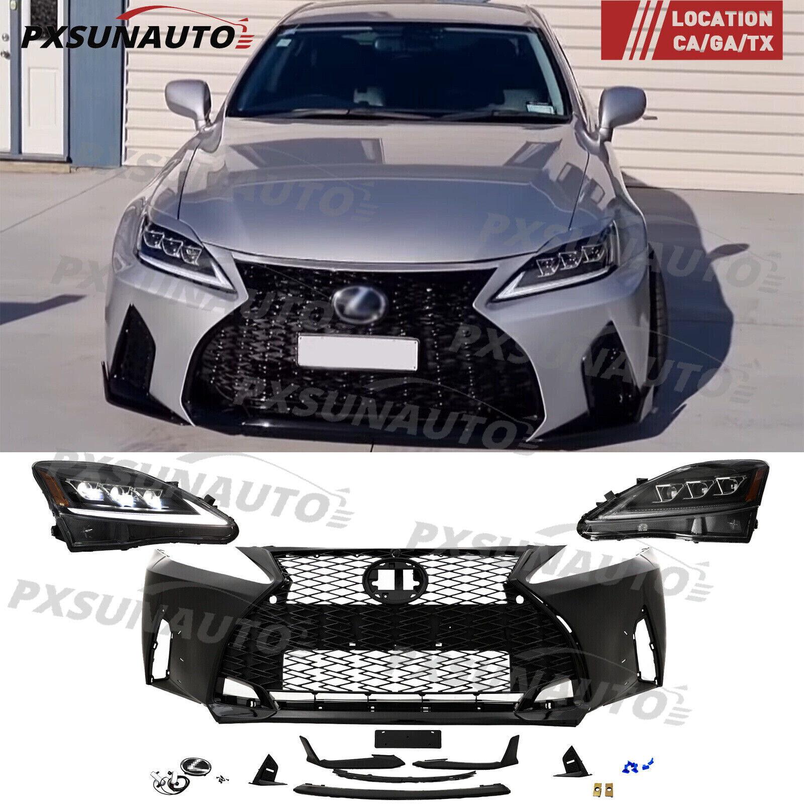 For 2006-2012 Lexus IS250 350 Front Bumper Headlights To 2021+ IS F Sport Style