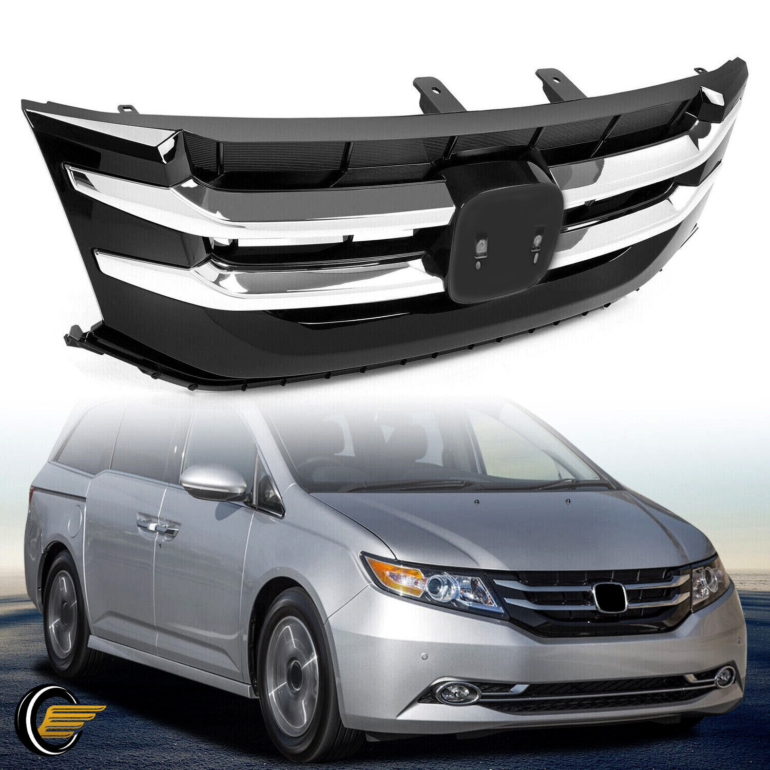 Bumper Grille Assembly Fits 2014 2015 2016 2017 Honda Odyssey Front Chrome Grill