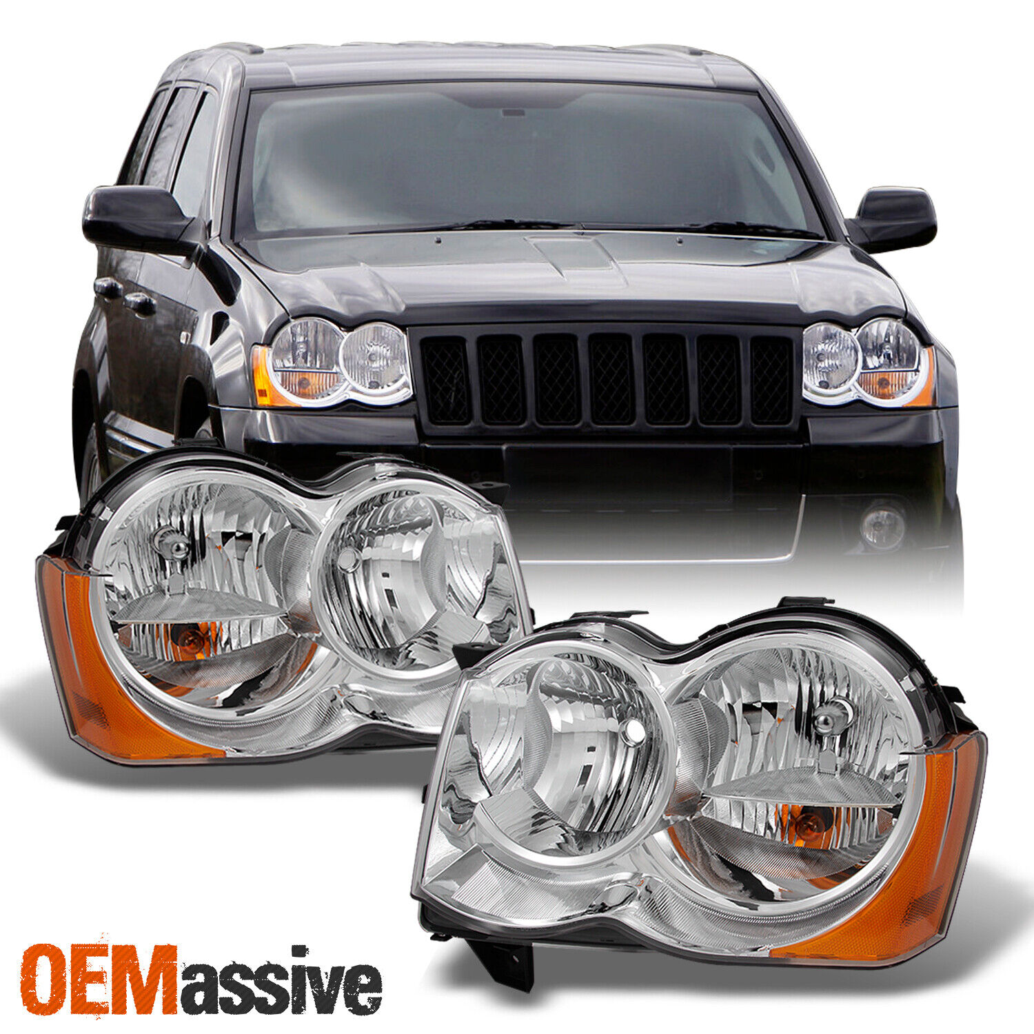 Fit 2008-2010 Jeep Grand Cherokee Halogen Headlights Light Lamps Left + Right