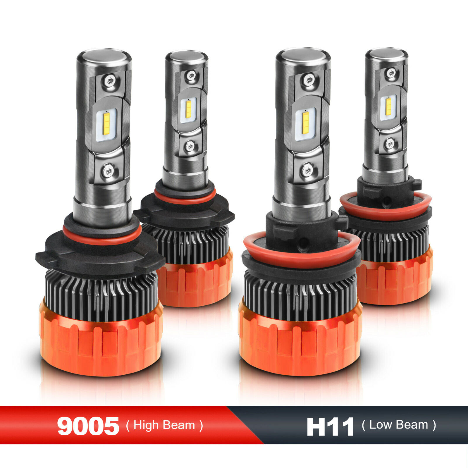 MOSTPLUS 160W Focused LED Headlight High/Low Beams 9005+H11 6000K 4PCS Bulbs