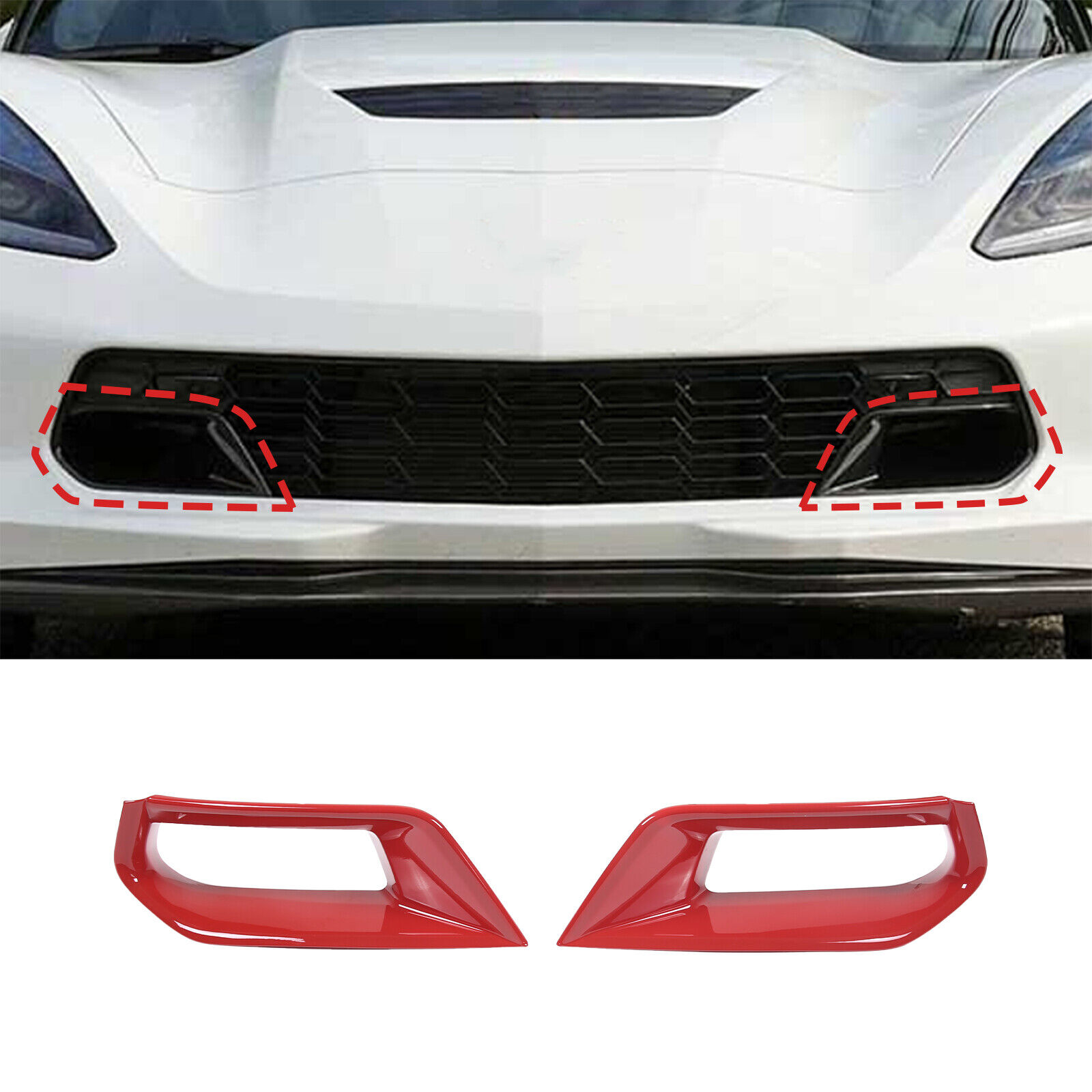 Red Front Lower Grille Air Inlet Intake Radiator Vent Trim For Corvette C7 Z06