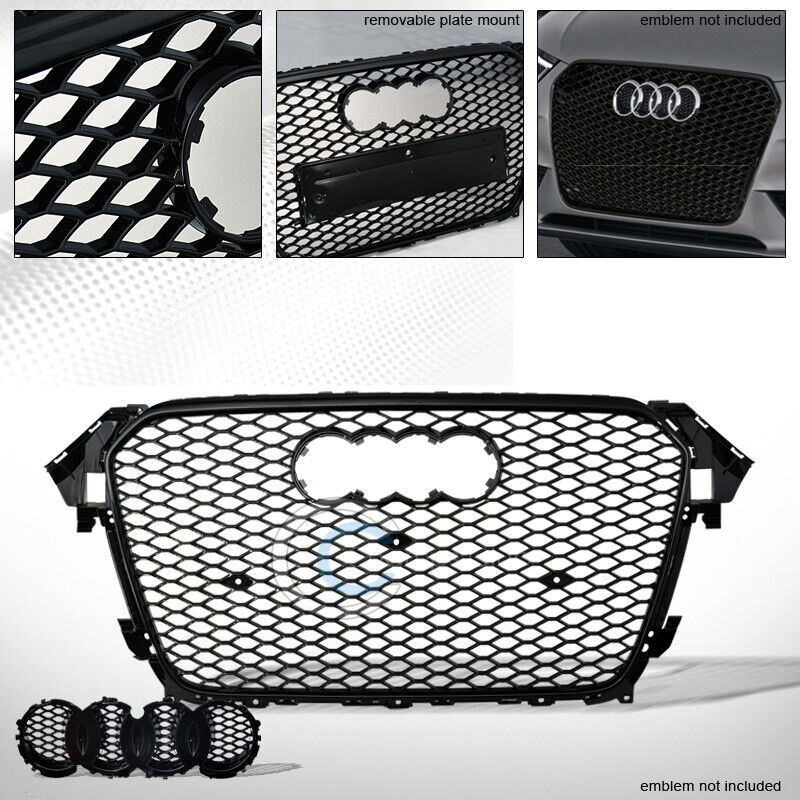 For 13-16 Audi A4/S4 B8.5 Glossy Blk RS Honeycomb Mesh Front Bumper Grill Grille