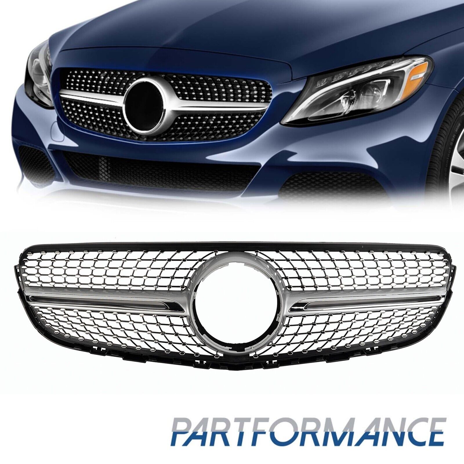 Chrome Diamond Front Grille For Mercedes Benz X253 2015-2019 GLC300 GLC43 Grill