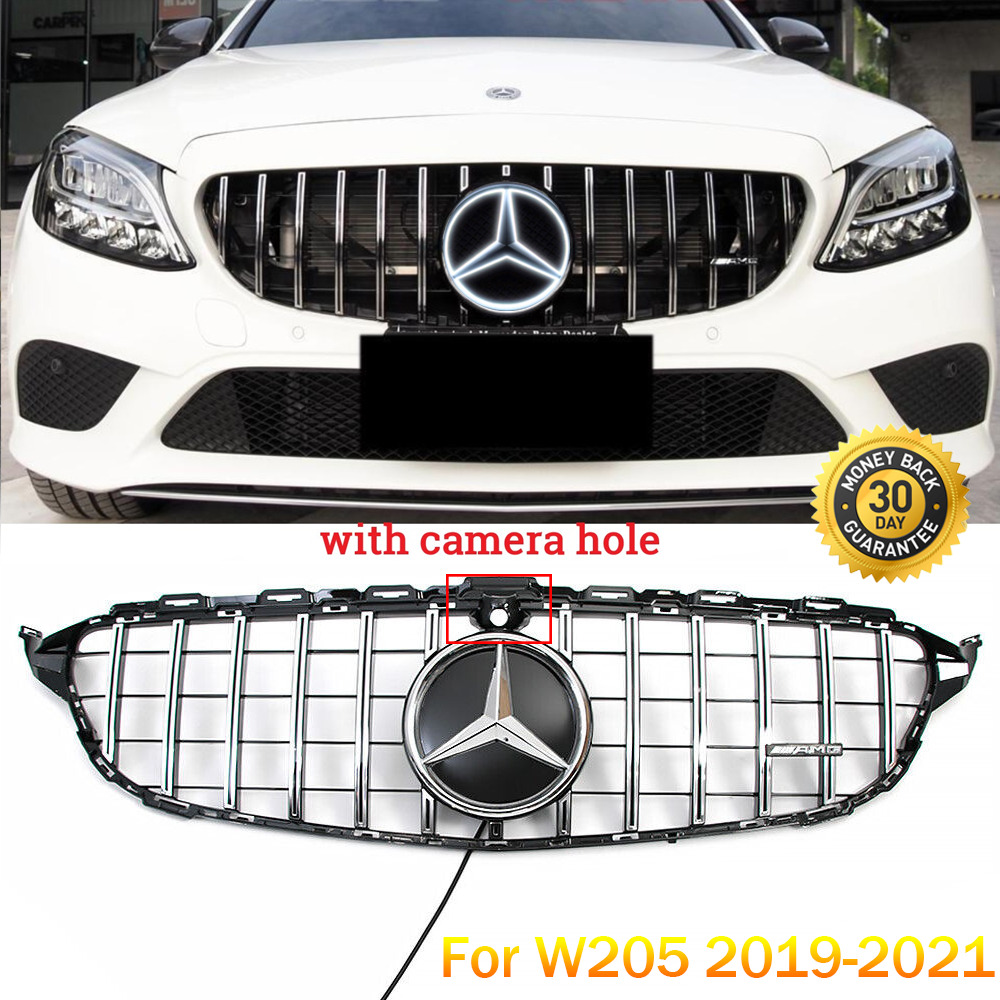 GT R Front Grill w/LED Star For Mercedes-Benz C-Class W205 19-21 W/Emblem Chrome