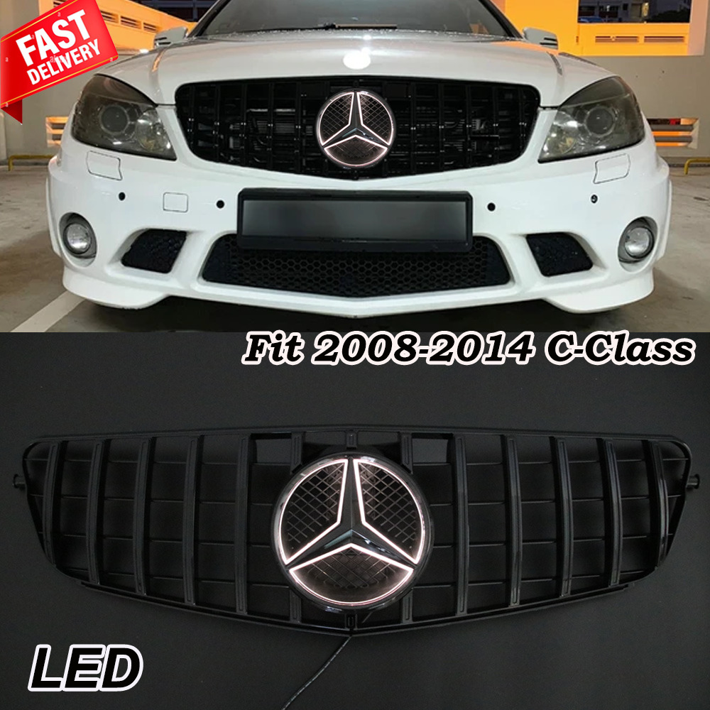 GT R Style Front Grille W/Led Emblem For Mercedes Benz W204 C-Class 2008-2014