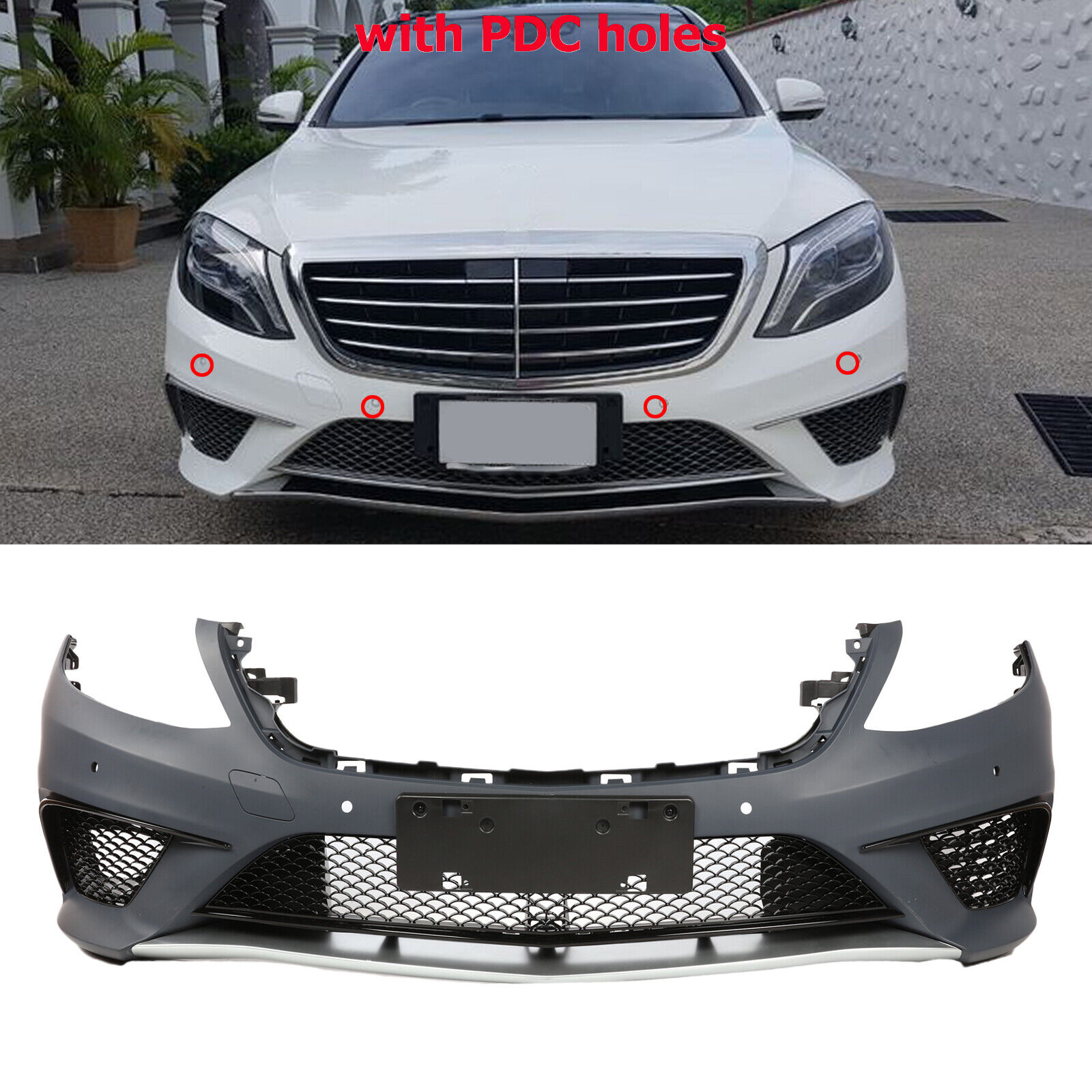 Fit Mercedes Benz S Class W222 14-17 S63 AMG Style Front Bumper w/ PDC Molding