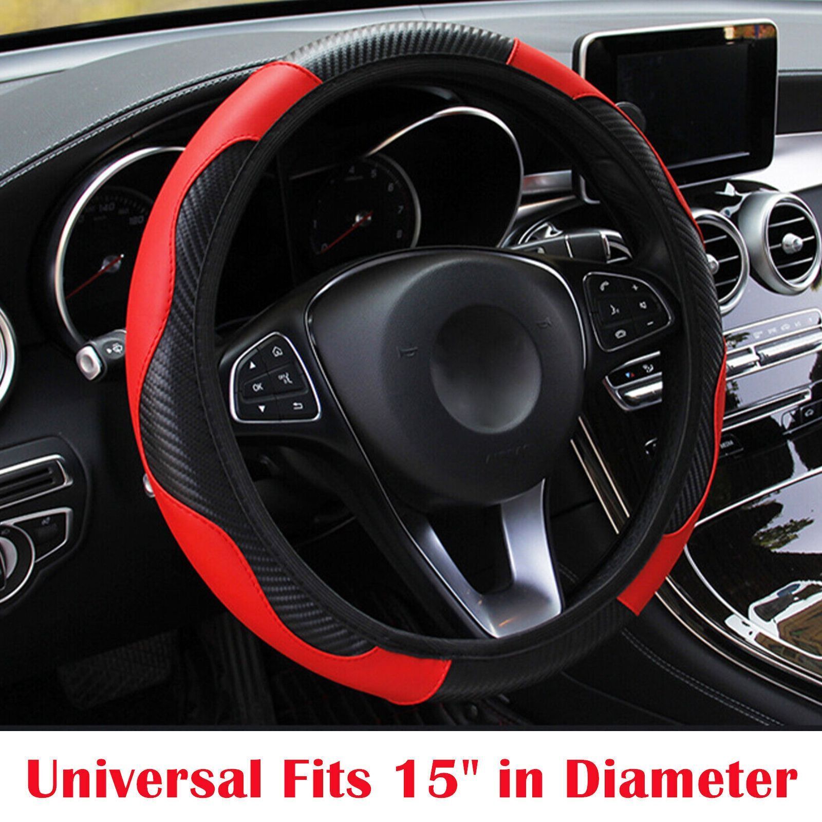 Universal 15''/38cm Leather Car Steering Wheel Cover Anti-slip Accessories Black