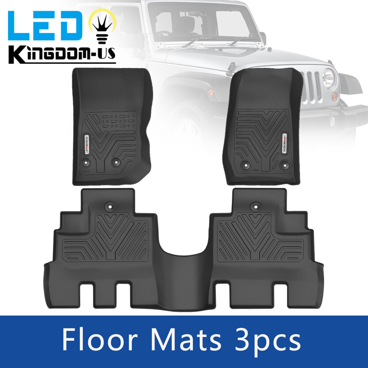 Floor Mats For 2014-2018 Jeep Wrangler Unlimited All Weather Rubber 3pcs Liners