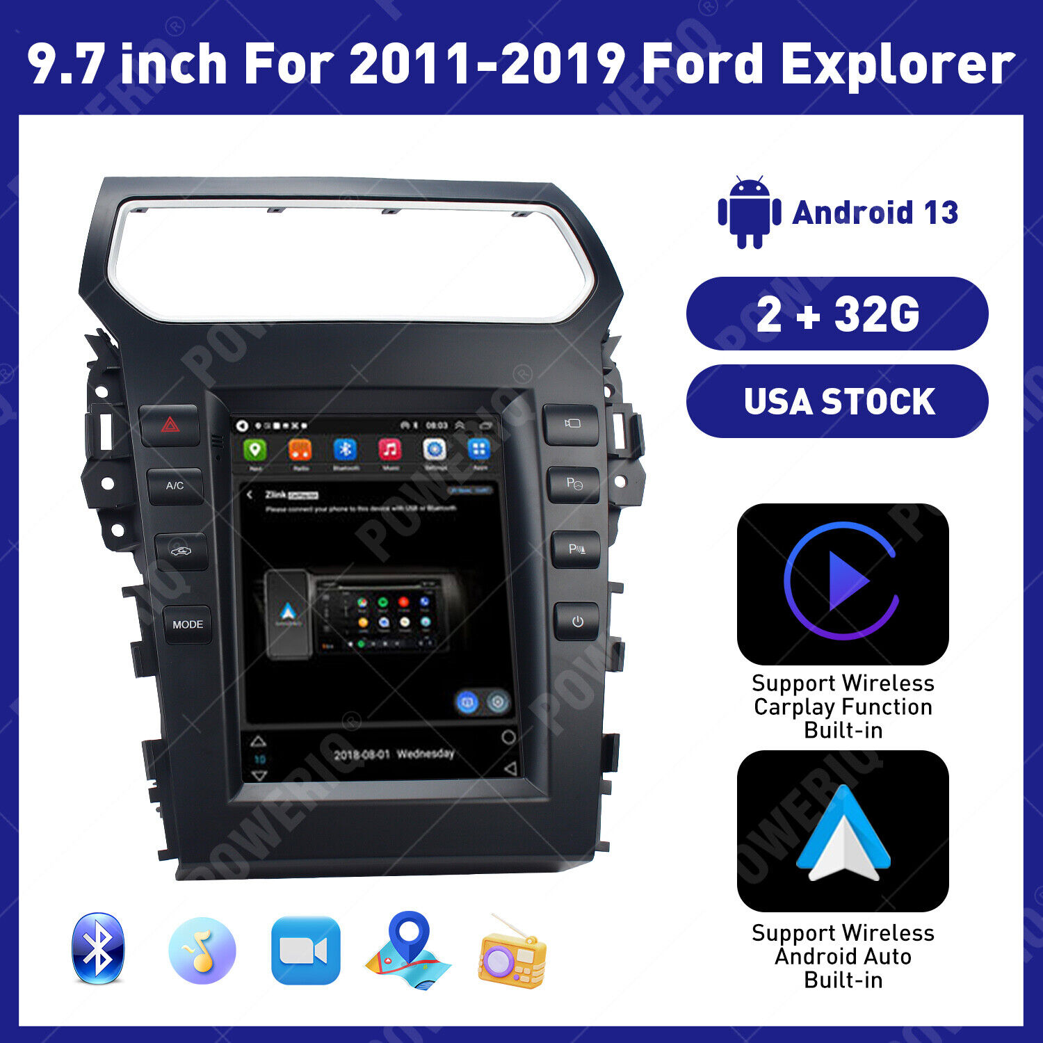 9.7'' Vertical Stereo Radio GPS For Ford Explorer 2011-2019 Android 13 Carplay