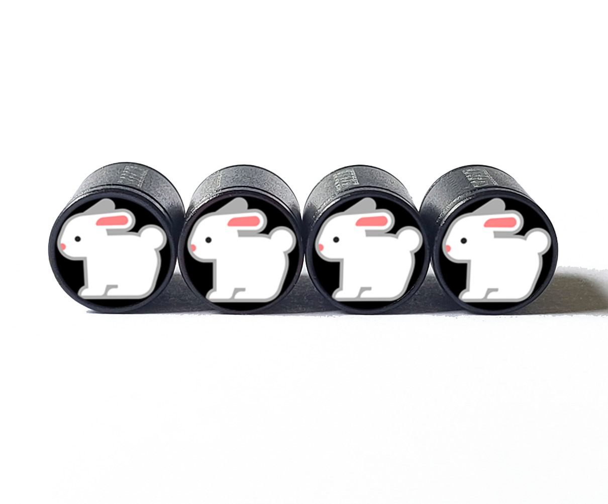 Bunny Rabbit Emoji (Style 2) Tire Valve Stem Caps - Black Aluminum - Set of Four