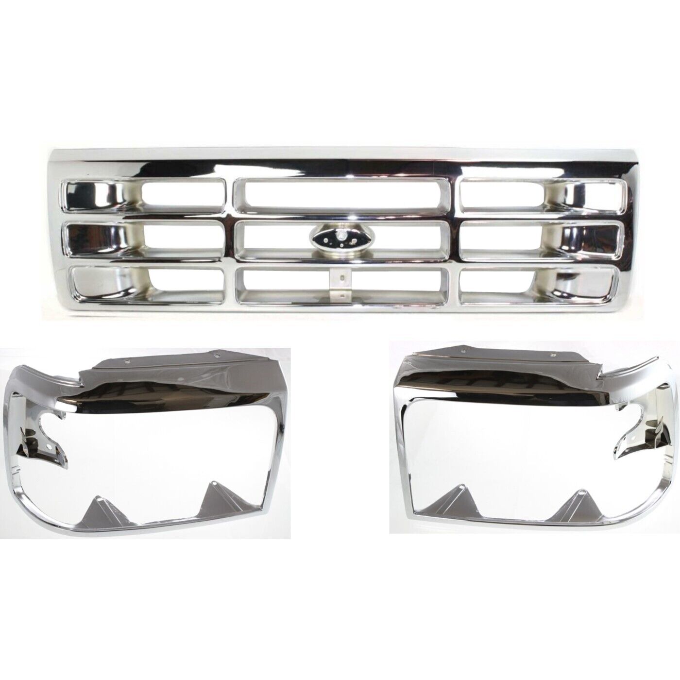 Grille Assembly Kit For 92-96 Ford F-150 F-250 Bronco 92-97 F-350 Headlight Door