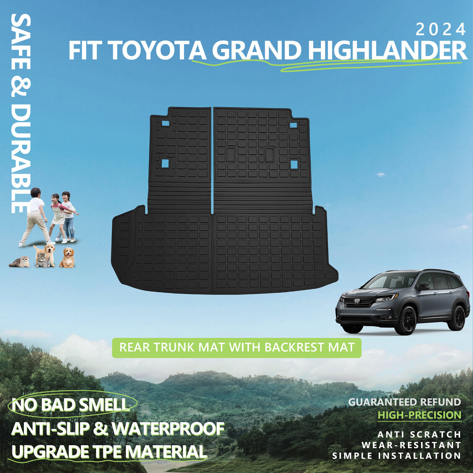 For 2024 Toyota Grand Highlander Backrest Mat Floor Mats Trunk Cargo Liners