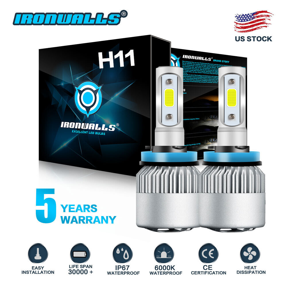H8 H9 H11 2000W 300000LM LED Headlight Bulbs Conversion Kit 6000K White Ironwall