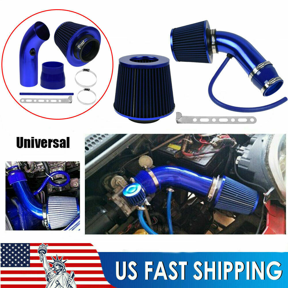 Blue Cold Air Intake Filter Induction Pipe Power Flow Hose System Car Auto US