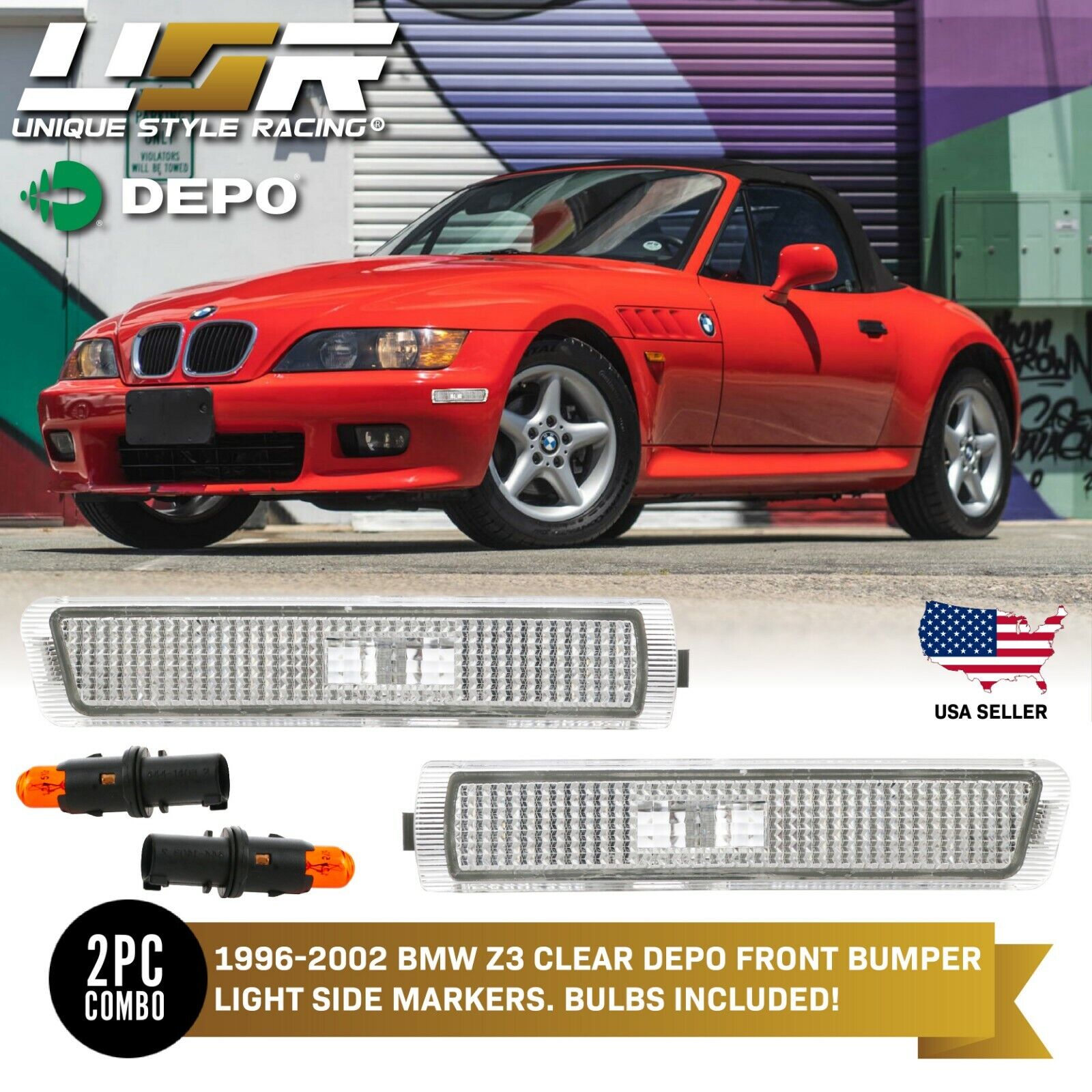 DEPO Clear Lens Euro Bumper Side Marker Lights For 96-02 BMW Z3 M Coupe Roadster