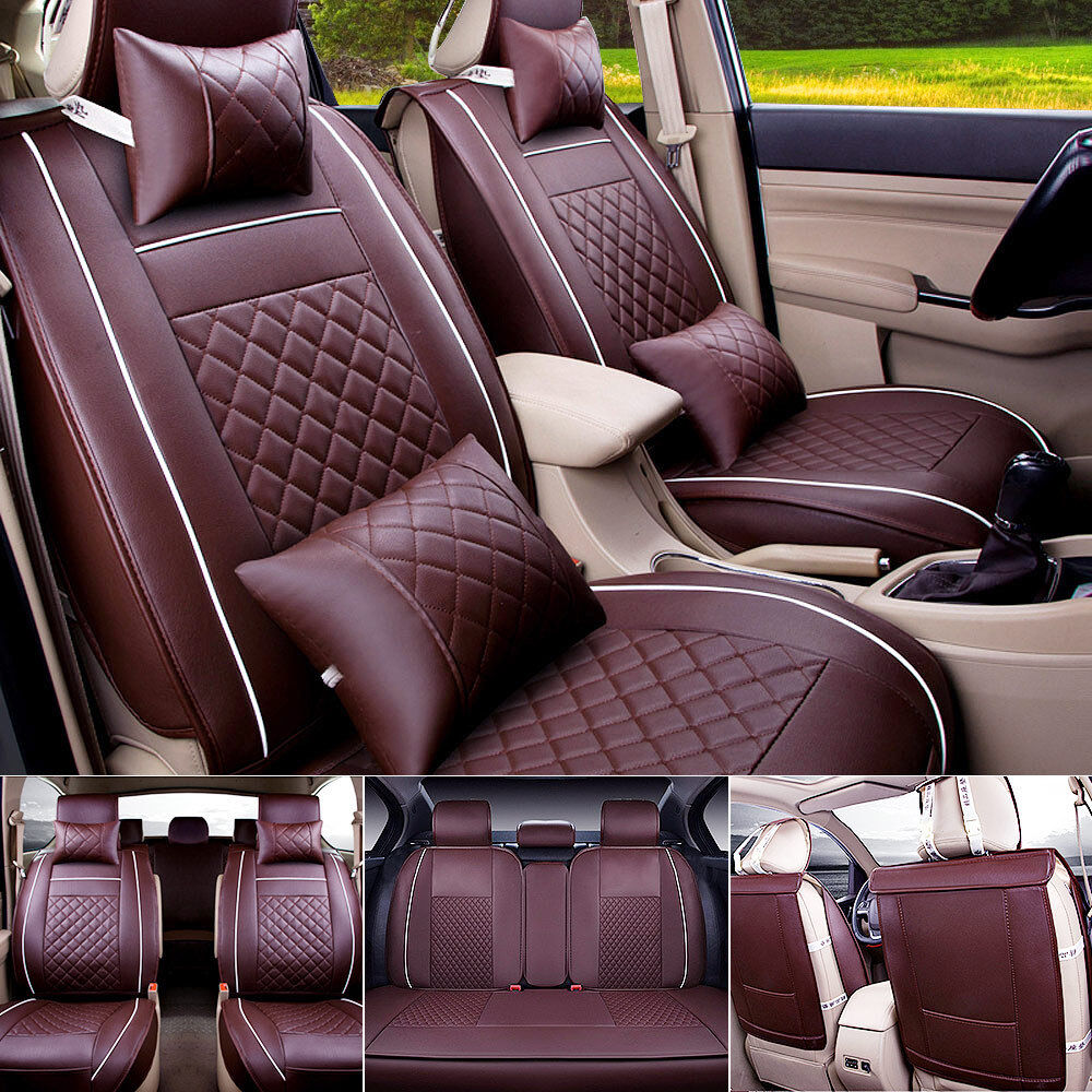 Luxury Leather Car Seat Covers Cushion Front Rear Full Set Universal Adjustable