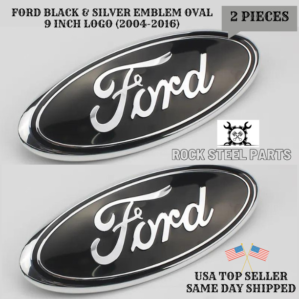 BLACK & CHROME 2005-2014 Ford F150 FRONT GRILLE/ TAILGATE 9 inch Oval Emblem 2PC