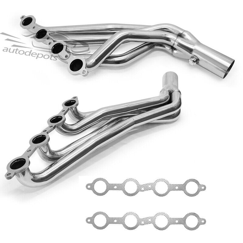 For 2007-2014 Chevy GMC 4.8L 5.3L 6.0L Long Tube Stainless Headers W/ Gaskets