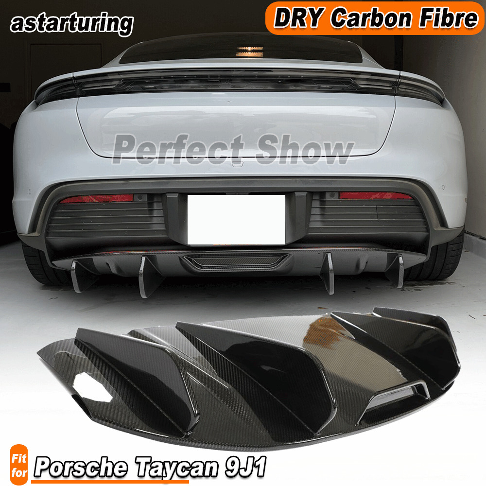 For Porsche Taycan 9J1 Sedan 2019-2021 Dry Carbon Fiber Rear Bumper Diffuser Lip