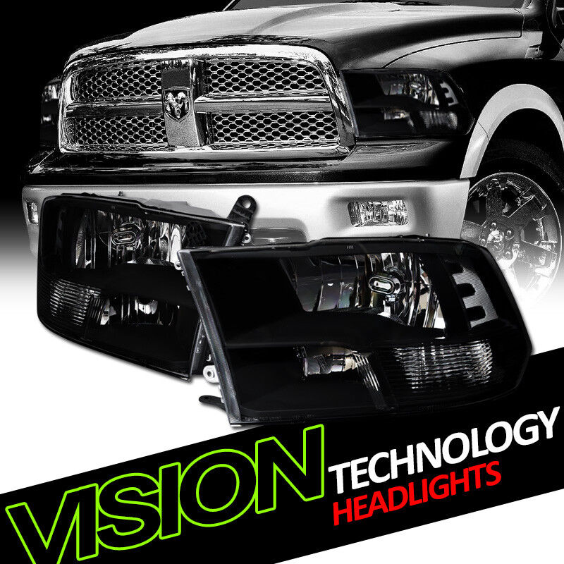 For 09-18 Dodge Ram 1500/2500/3500 Quad Black Headlights Parking Signal Lamps NB