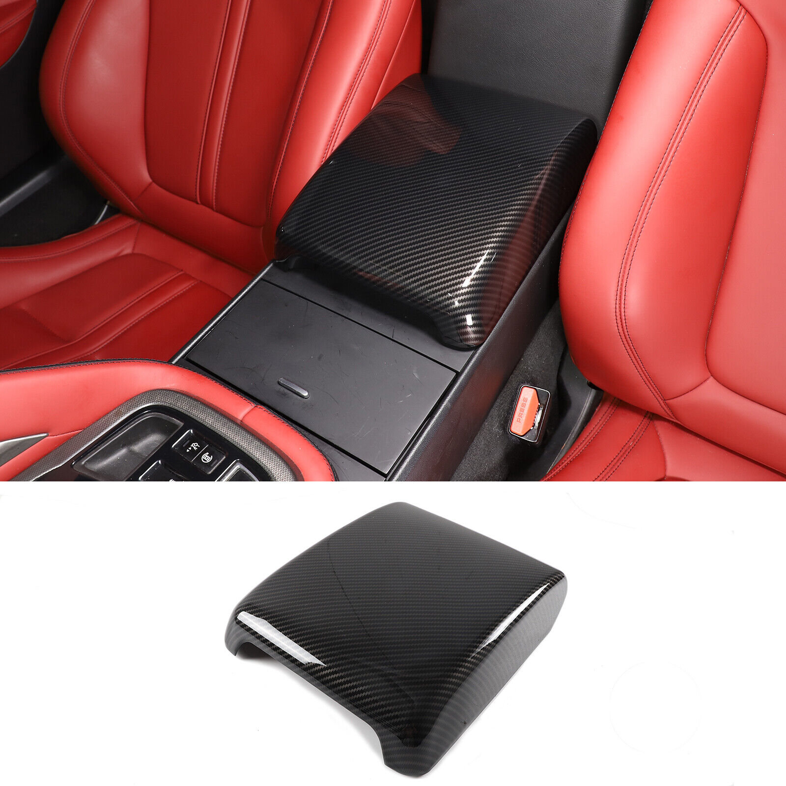 ABS Carbon Fiber Center Conosole Cover Armrest Trim For Jaguar F-TYPE 2013-2024