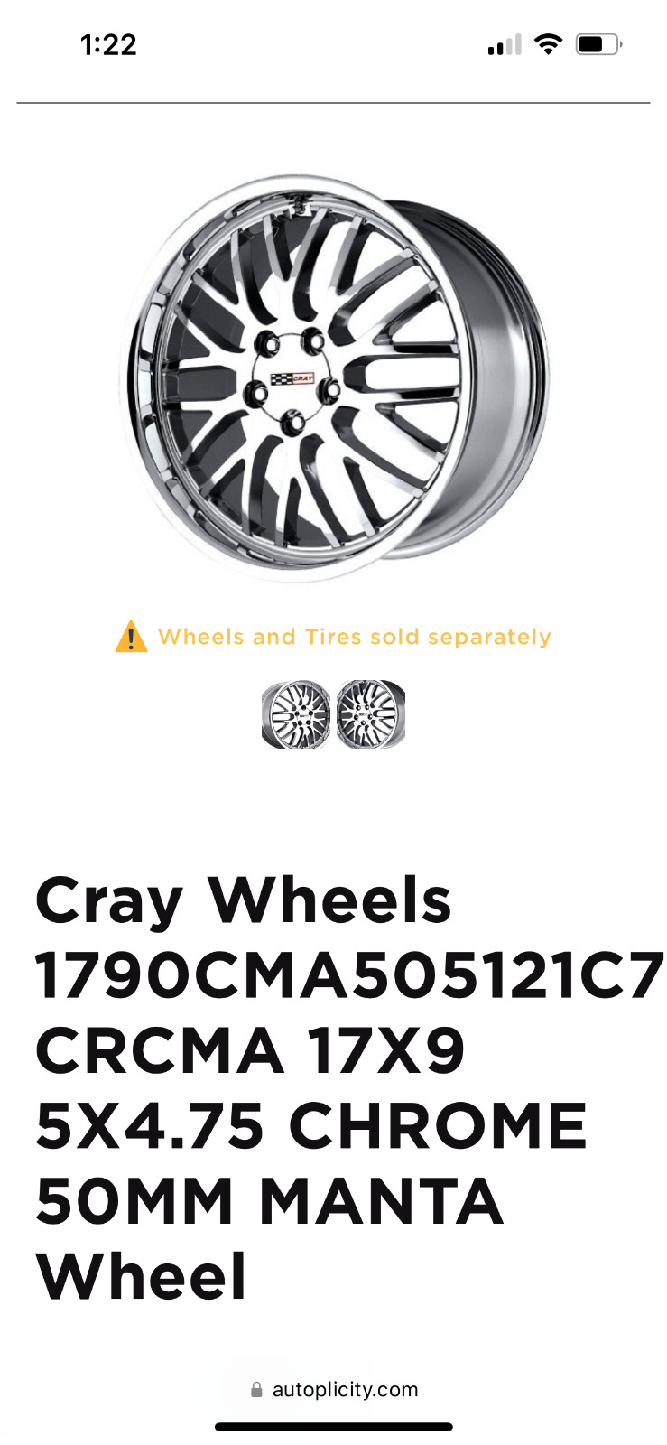 1 - Cray Manta 1790CMA505121C70 Wheel Rim NIB 5x4.75 17x9 Chrome 5x120.65