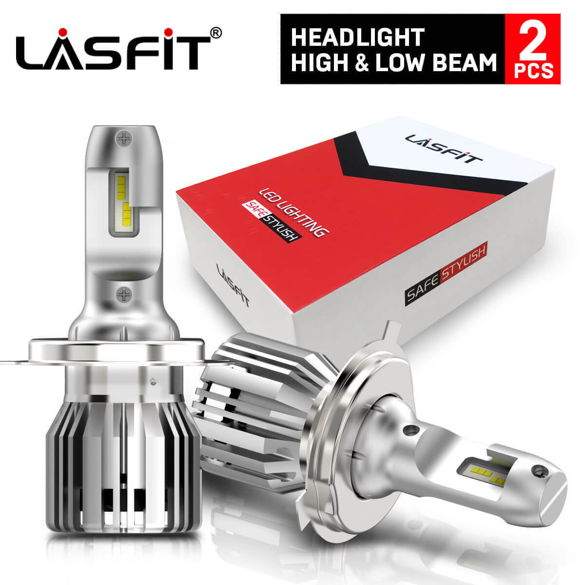 Lasfit 9003 H4 LED Headlight Bulb High Low Beam Kit Super White 5000LM 6000K 50W
